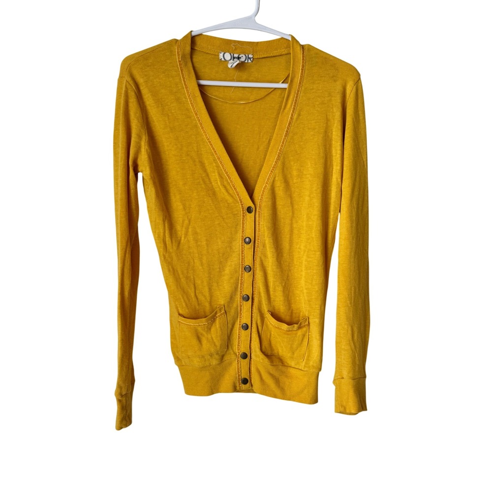 Color Story Mustard Yellow V-Neck Button Front Cardigan Sweater 8144 Small